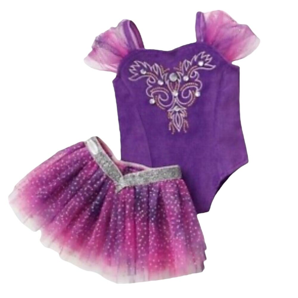 American Girl Ballet Tutu Leortard Sugar Plum Fairy Purple Outfit Rhinestone New